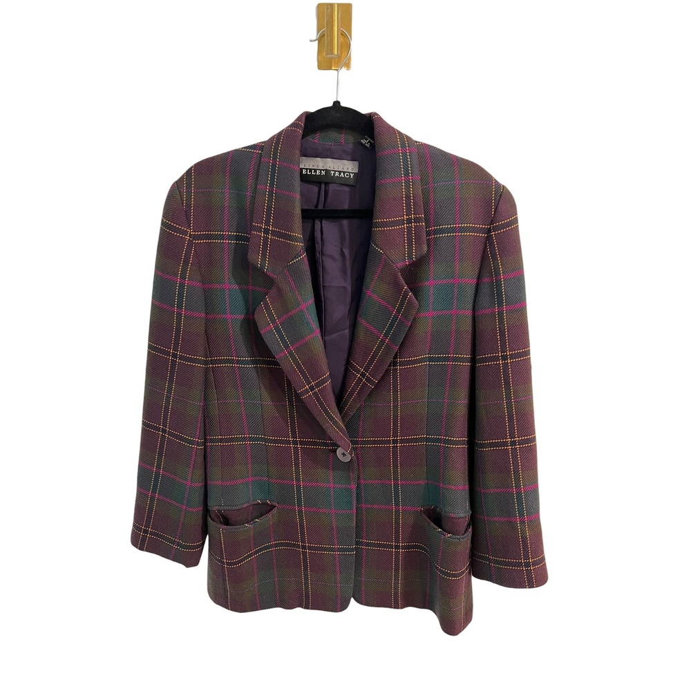 Linda Allard Ellen Tracy Academia Plaid Wool Cashmere Blazer Preppy Vintage 6